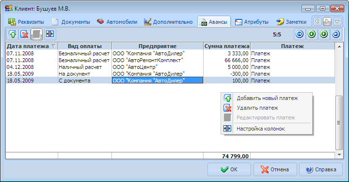 Авансы клиентов